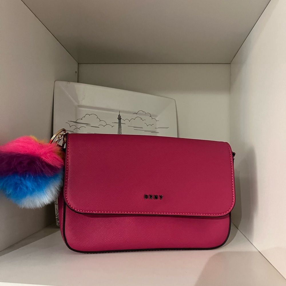 Hot pink DKNY Crossbody bag with charm